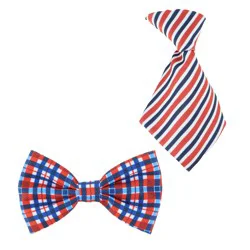 Lil Pals Plaid Bow Tie & Striped Tie Pet Collar Accessory Set