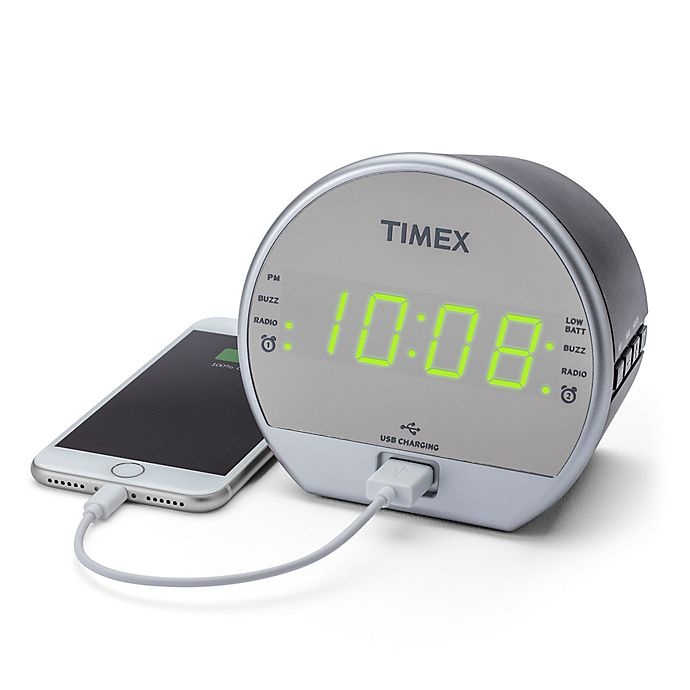 Timex T2352 Dual Alarm FM Clock Radio with USB Charging and Mirror