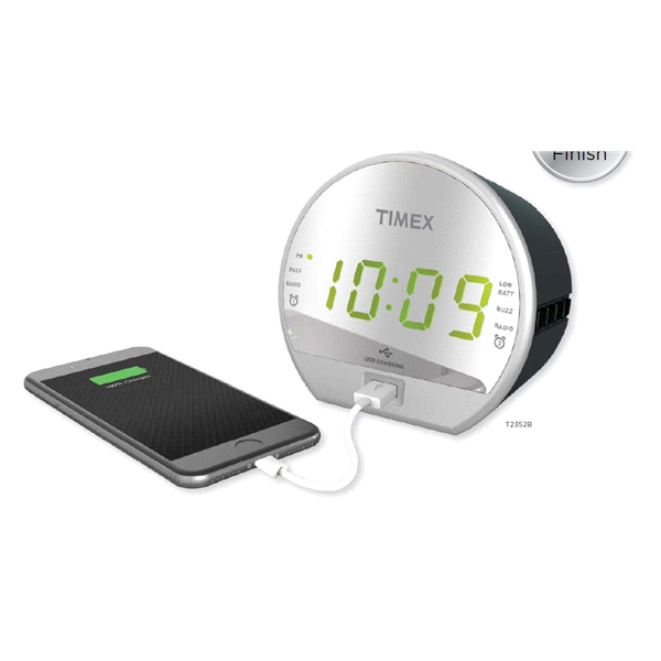 Timex T2352 Dual Alarm FM Clock Radio with USB Charging and Mirror Finish 1  ct | Shipt