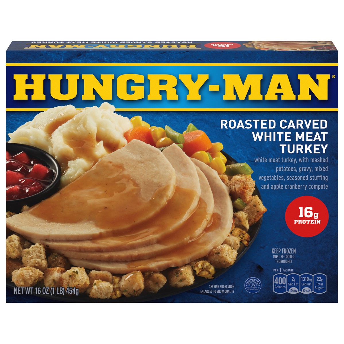 slide 1 of 5, Hungry-Man Carved White Meat Roasted Turkey, Frozen Meal, 16 oz, 16 oz