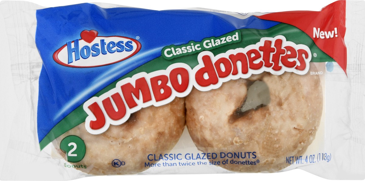 slide 5 of 10, HOSTESS Glazed Jumbo DONETTES Donuts Single Serve, 2 Count, 4 oz, 2 ct