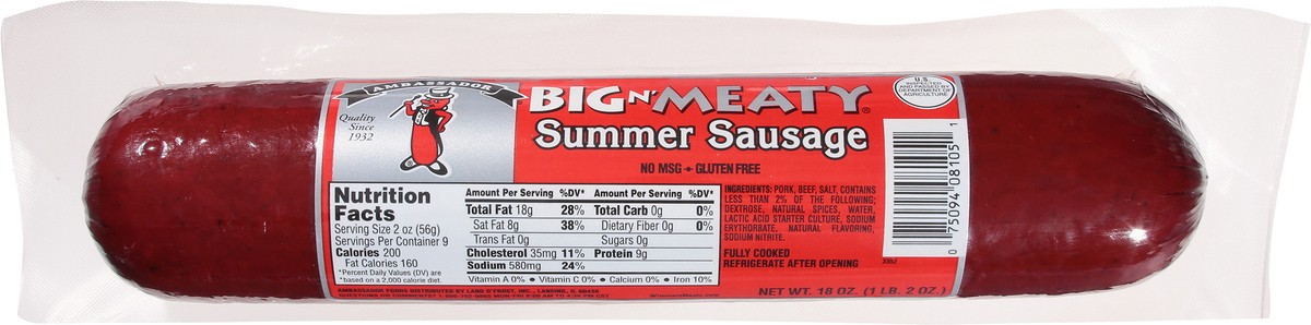 slide 8 of 13, Ambassador Big N' Meaty Summer Sausage, 18 oz