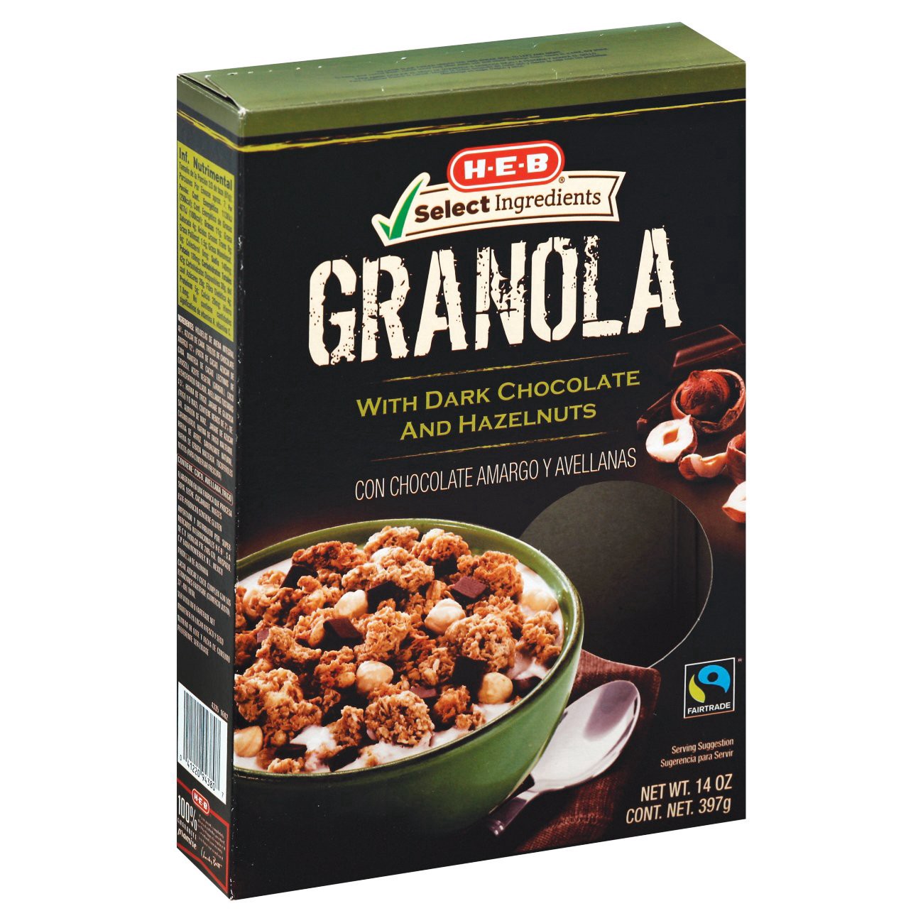 slide 1 of 1, H-E-B Granola with Dark Chocolate and Hazelnuts, 14 oz