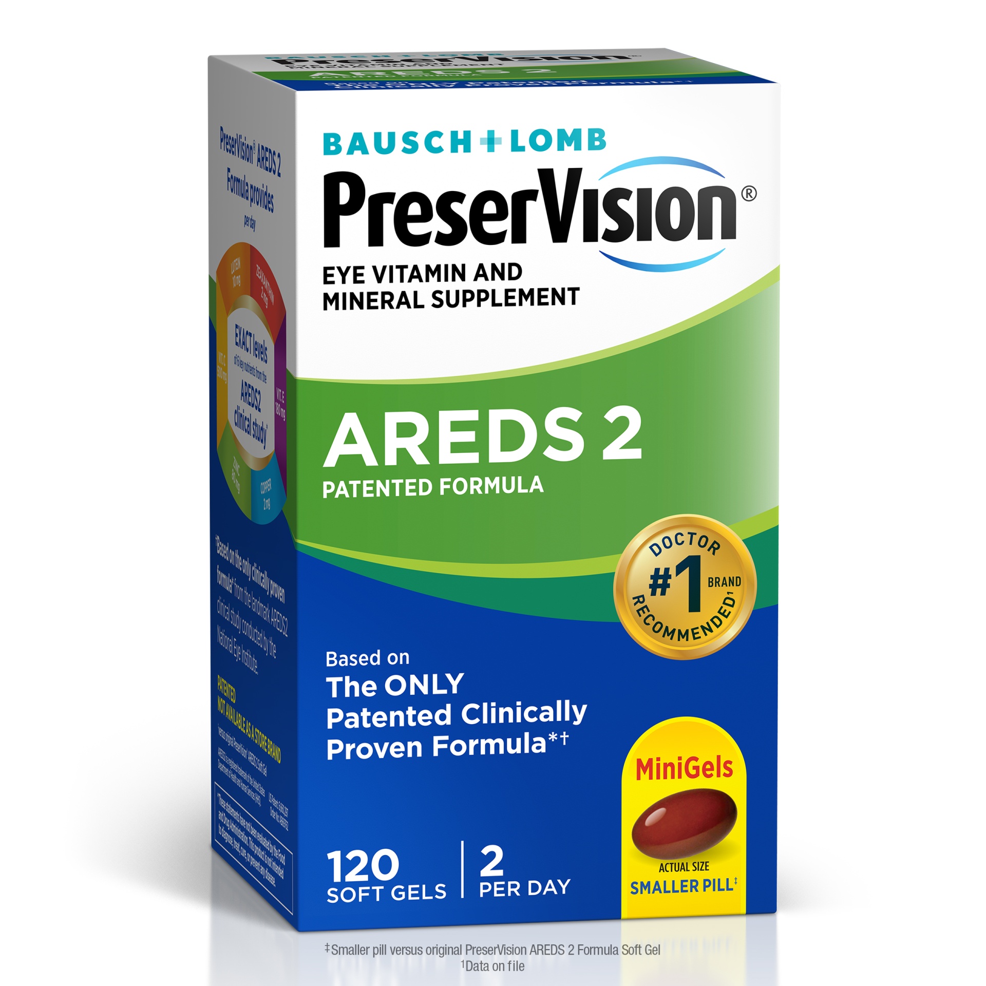 slide 1 of 1, Bausch + Lomb PreserVision Eye Vitamin & Mineral Supplement AREDS 2 Softgels, 120 ct