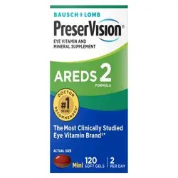 PreserVision AREDS 2 Formula + Multivitamin, Eye Vitamin and Mineral Supplement with Lutein & Zeaxanthin–From Bausch + Lomb, 120 Soft Gels (MiniGels)