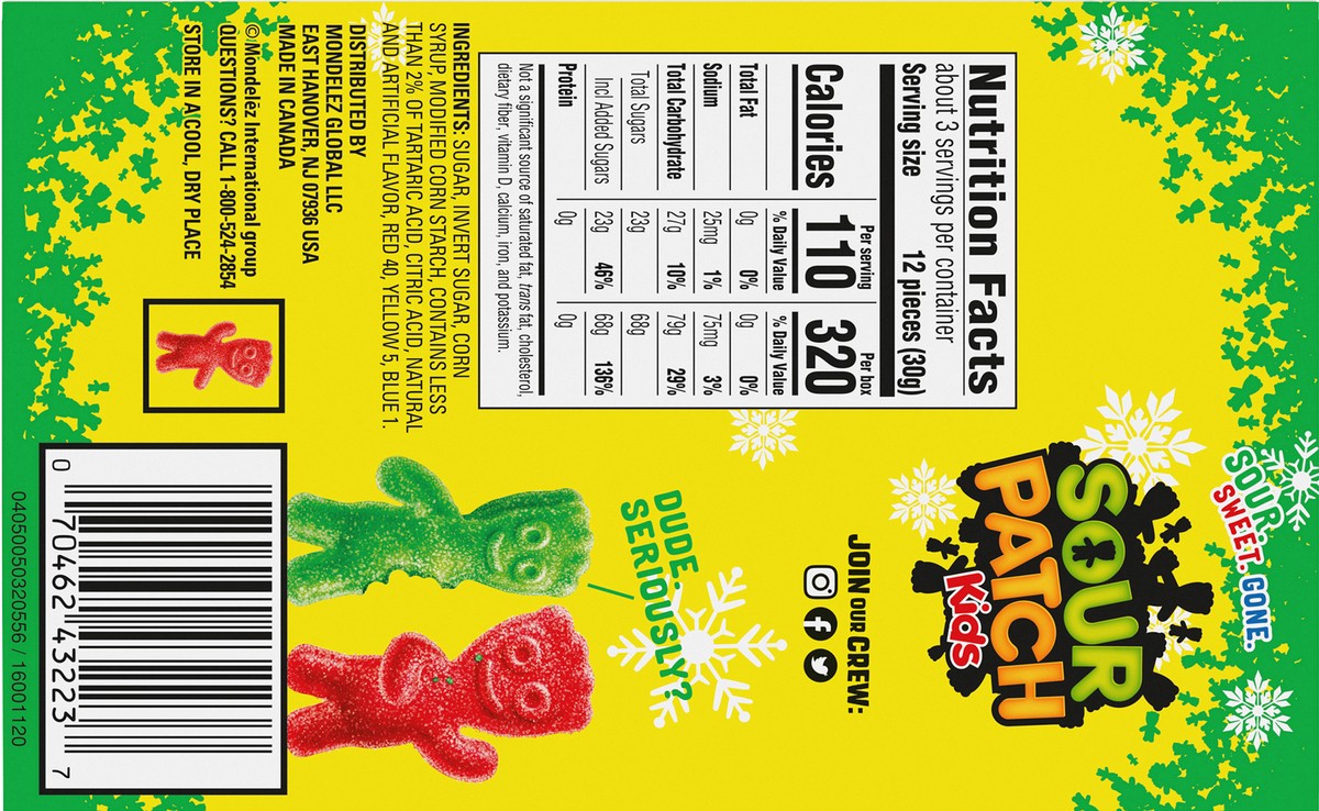 slide 5 of 9, SOUR PATCH KIDS Red & Green Soft & Chewy Holiday Candy, 3.1 oz, 3.1 oz