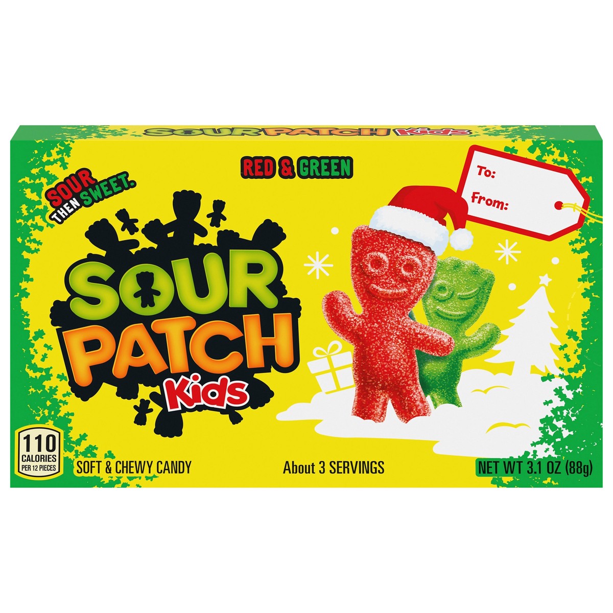 slide 1 of 9, SOUR PATCH KIDS Red & Green Soft & Chewy Holiday Candy, 3.1 oz, 3.1 oz