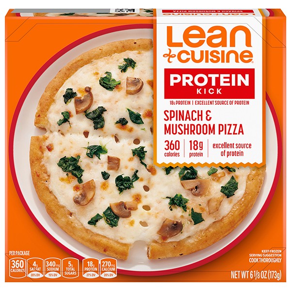 slide 1 of 14, Lean Cuisine Frozen Meal Spinach and Mushroom Frozen Pizza, Protein Kick Microwave Meal, Microwave Pizza Dinner, Frozen Dinner for One, 6.12 oz