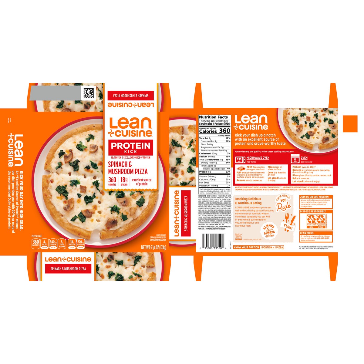 slide 12 of 14, Lean Cuisine Frozen Meal Spinach and Mushroom Frozen Pizza, Protein Kick Microwave Meal, Microwave Pizza Dinner, Frozen Dinner for One, 6.12 oz