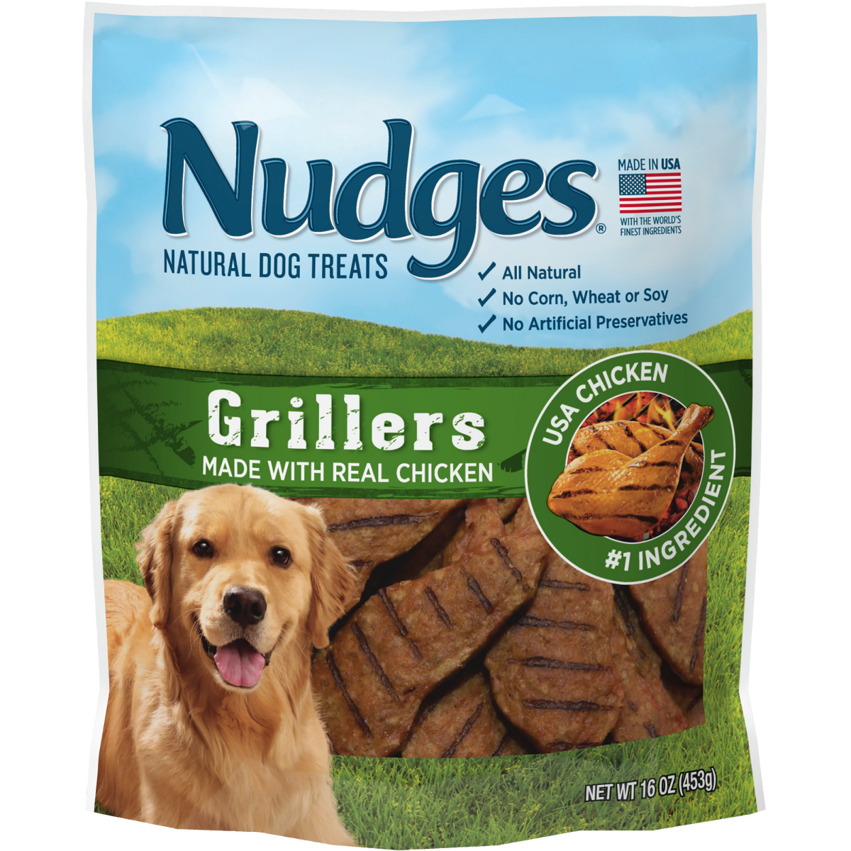 slide 1 of 1, Blue Buffalo Nudges Grillers Natural Dog Treats, Chicken, 16oz Bag, 16 oz