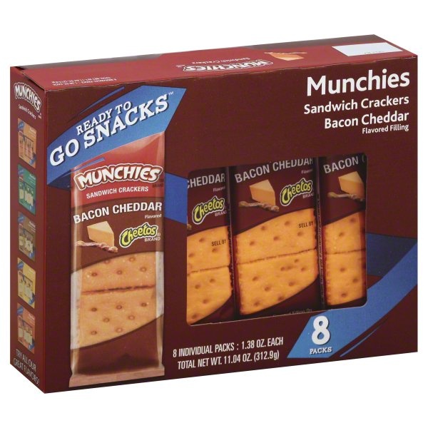 slide 1 of 2, Cheetos Munchies Bacon Cheddar Sandwich Crackers, 8 ct; 1.38 oz