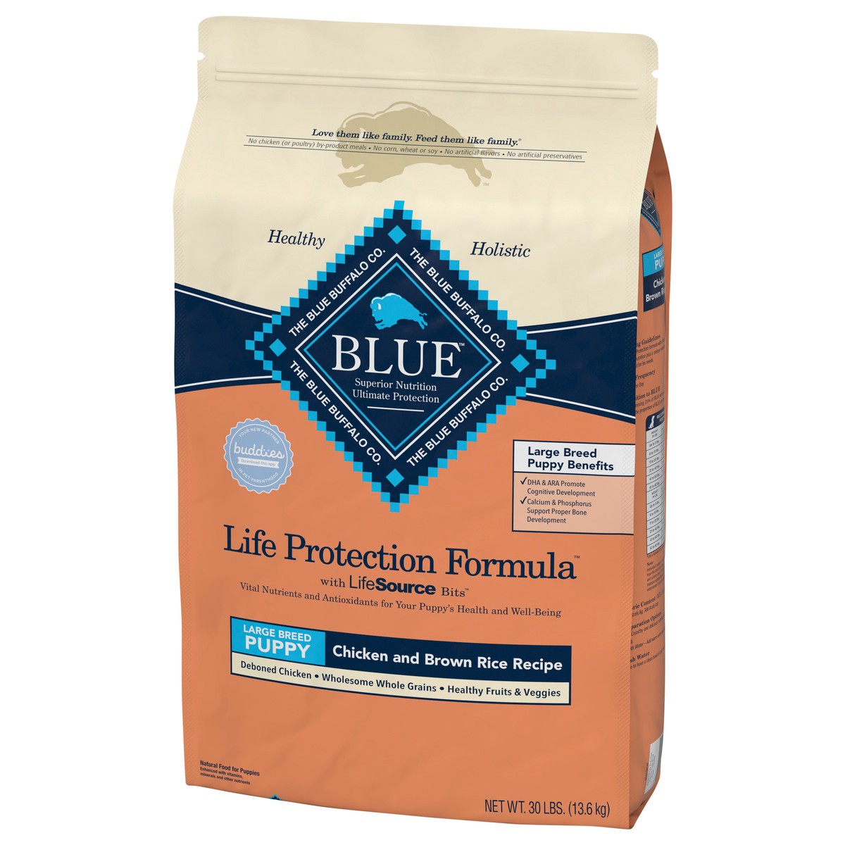 slide 4 of 8, Blue Buffalo Life Protection Formula Natural Puppy Large Breed Dry Dog Food, Chicken and Brown Rice 30-lb, 30 lb