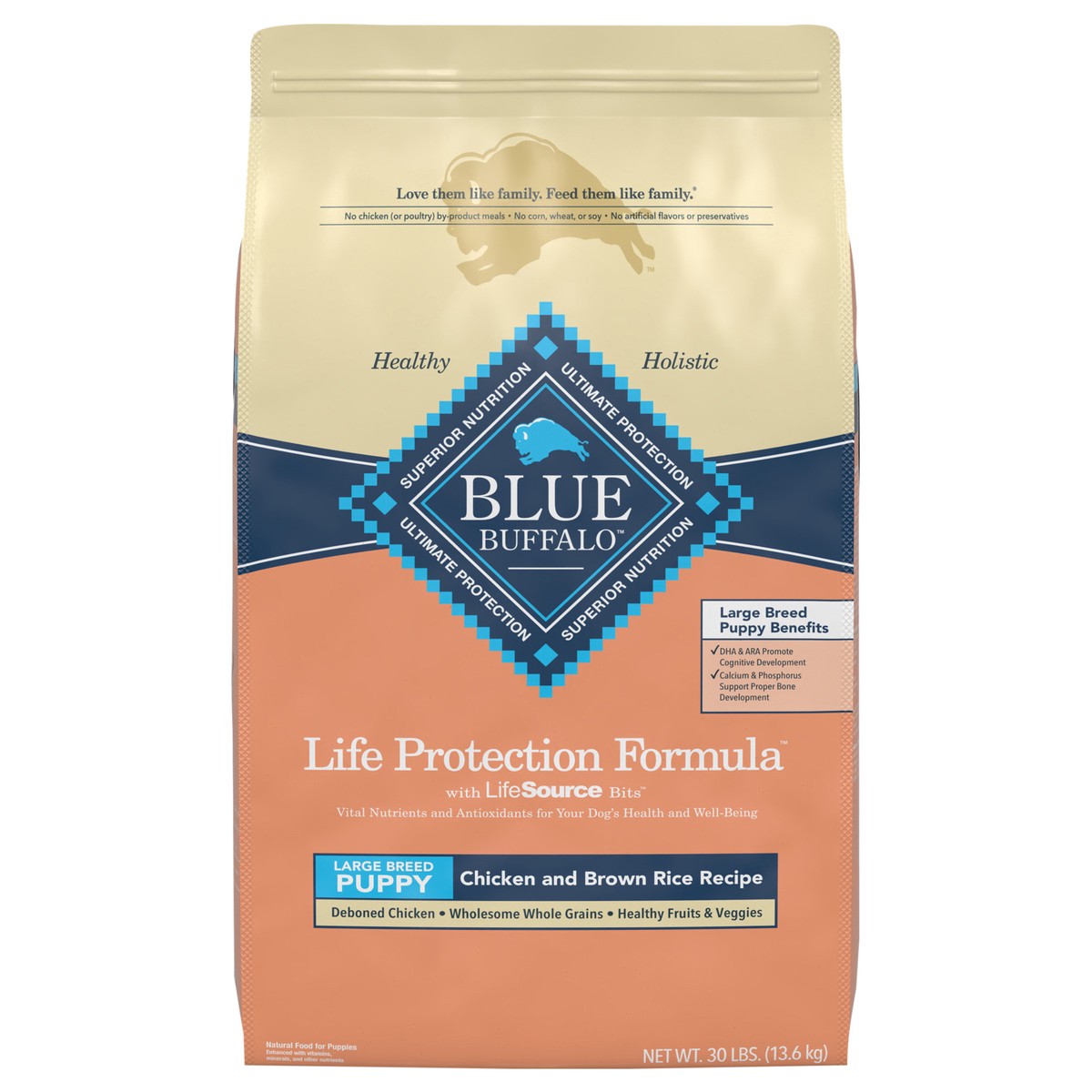 slide 1 of 8, Blue Buffalo Life Protection Formula Natural Puppy Large Breed Dry Dog Food, Chicken and Brown Rice 30-lb, 30 lb