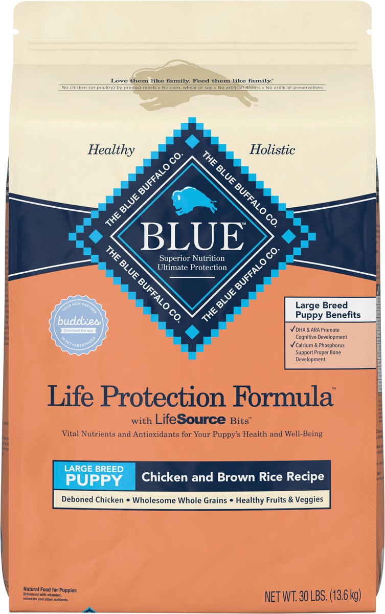 slide 5 of 8, Blue Buffalo Life Protection Formula Natural Puppy Large Breed Dry Dog Food, Chicken and Brown Rice 30-lb, 30 lb