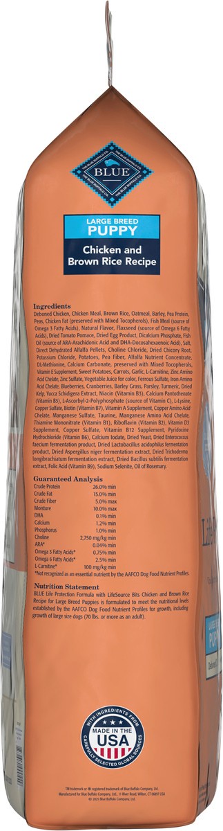 slide 3 of 8, Blue Buffalo Life Protection Formula Natural Puppy Large Breed Dry Dog Food, Chicken and Brown Rice 30-lb, 30 lb