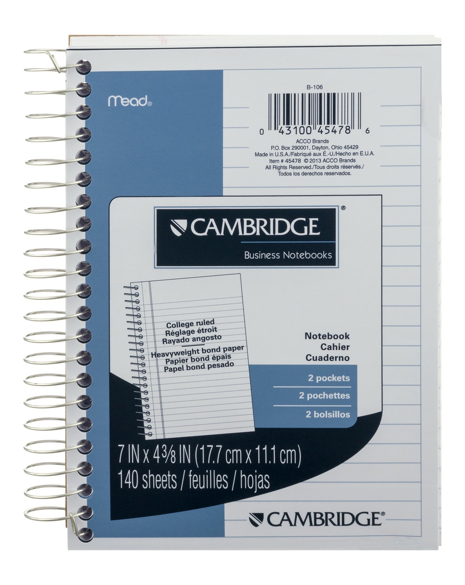 slide 1 of 1, Cambridge College Ruled Business Spiral Notebook, 1 ct