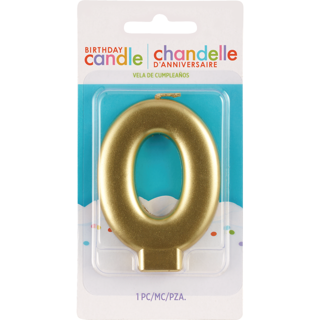 slide 1 of 1, AMSCAN Cndl Metallic Numeral #0 Gold, 1 ct