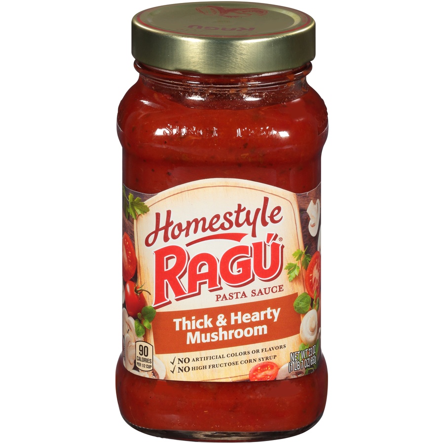 slide 1 of 1, Ragu Homestyle Thick & Hearty Mushroom Sauce, 23 oz