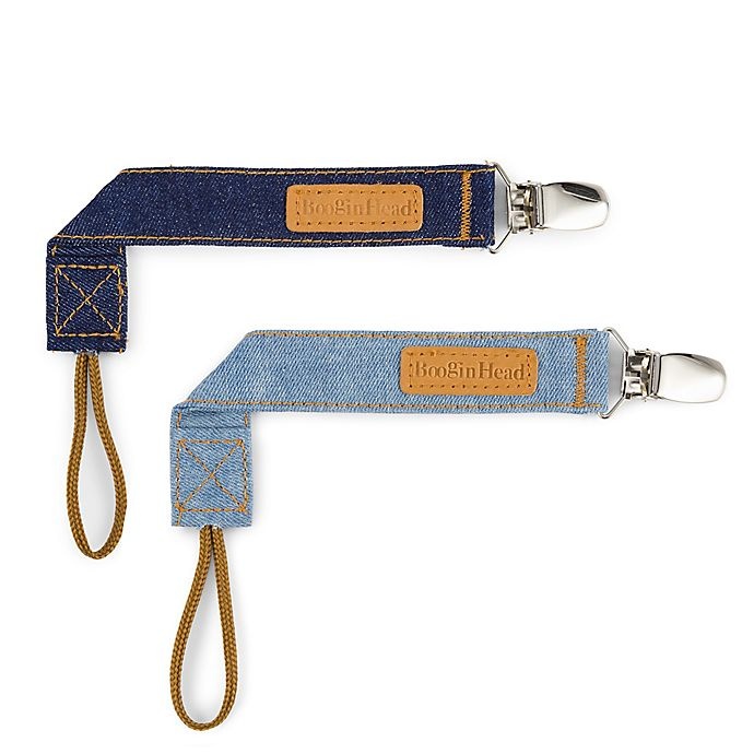 slide 1 of 8, BooginHead PaciGrip Luxury Pacifier Straps - Denim, 2 ct