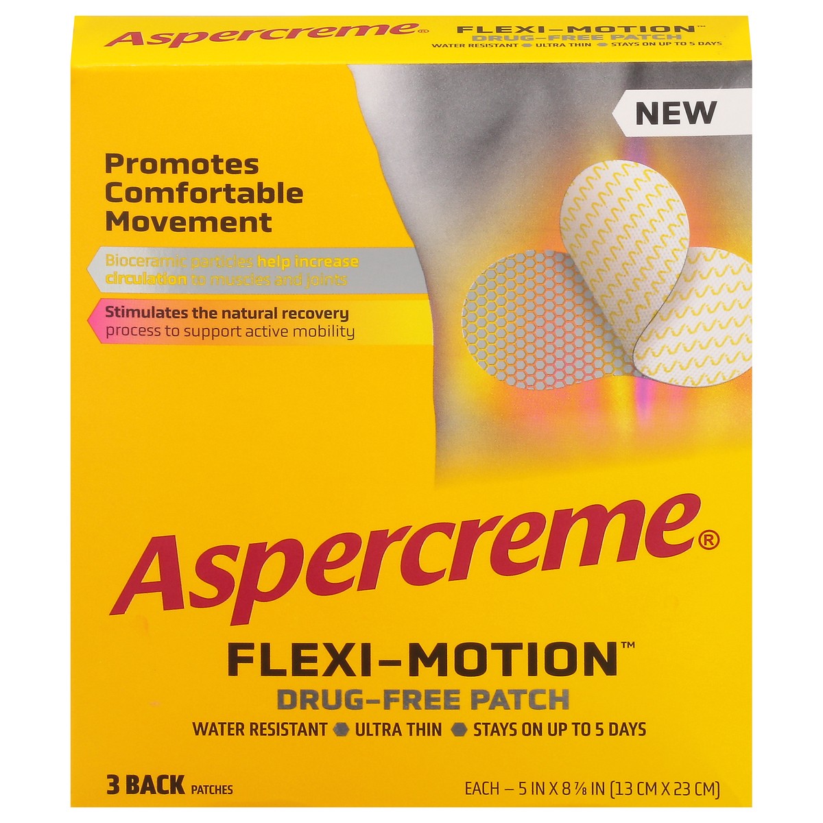 slide 1 of 11, Aspercreme Flexi-Motion Drug-Free Back Patches 3 ea, 3 ct