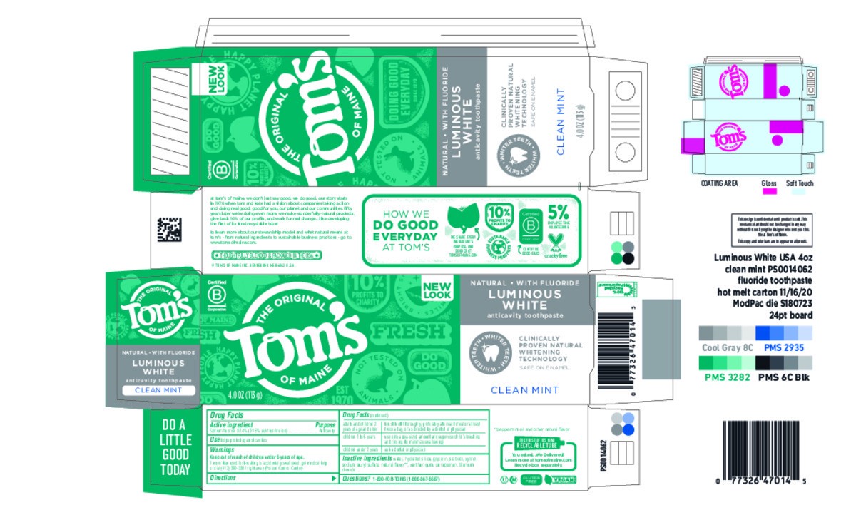 slide 9 of 12, Tom's of Maine Luminous White Anti-Cavity Toothpaste - Clean Mint - 4oz, 4 oz