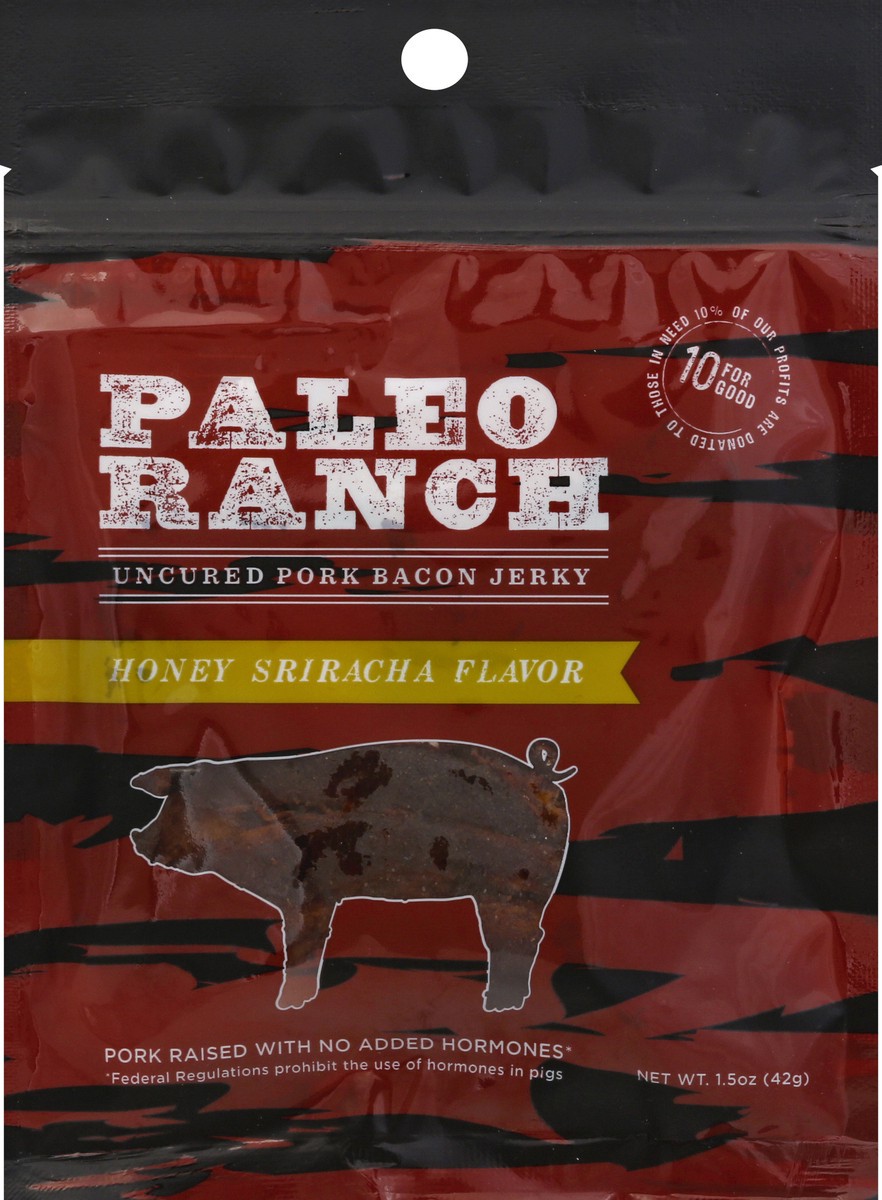 slide 5 of 7, Paleo Ranch Uncured Pork Honey Sriracha Flavor Bacon Jerky 1.5 oz, 1.5 oz