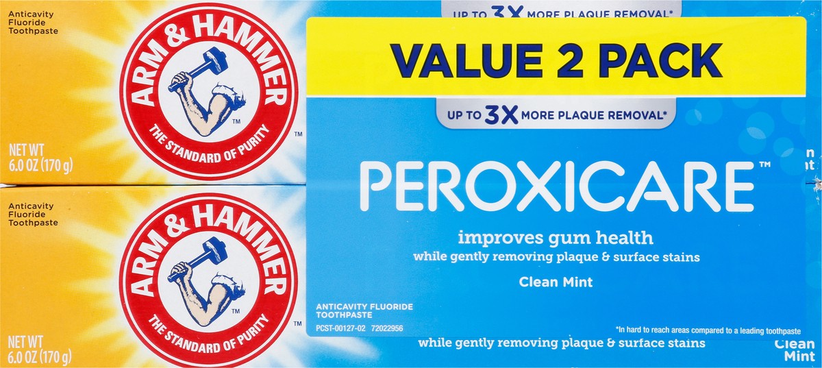 slide 4 of 9, ARM & HAMMER Peroxicare Toothpaste, TWIN PACK (Contains Two 6oz Tubes) – Clean Mint- Fluoride Toothpaste, 12 oz