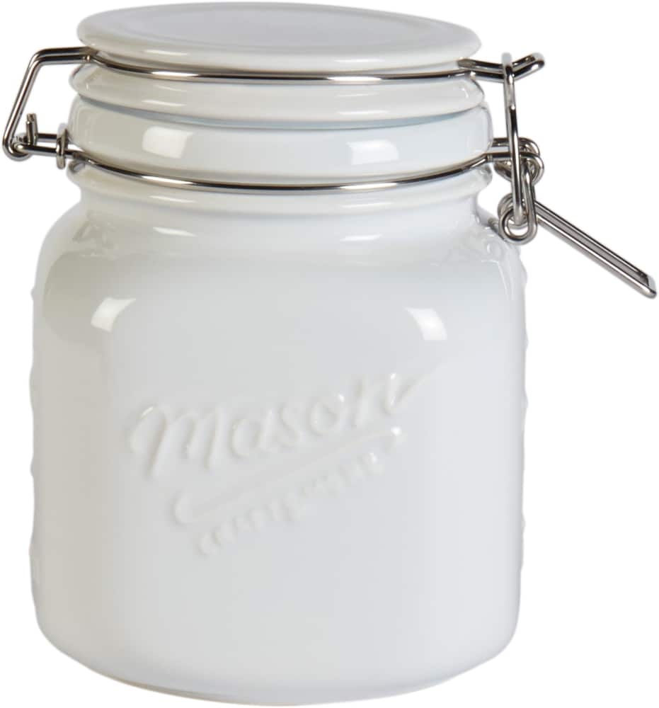 slide 1 of 1, Mason Craft & More Medium Ceramic Clamp Jar - White, 30 oz