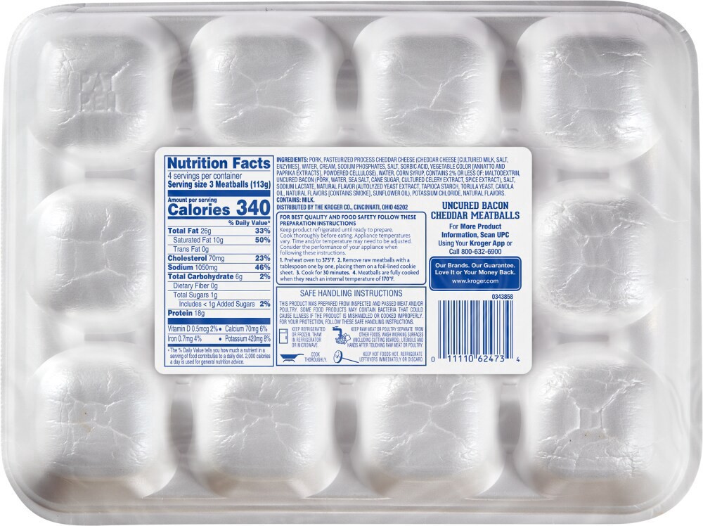 slide 2 of 2, Kroger Uncured Bacon & Cheddar Meatballs, 16 oz