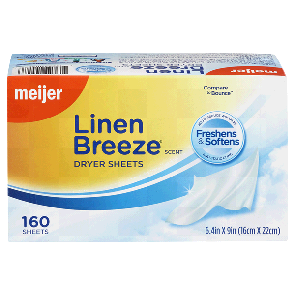 slide 1 of 3, Meijer Fabric Softener Dryer Sheets, Linen Breeze, 160 sheets