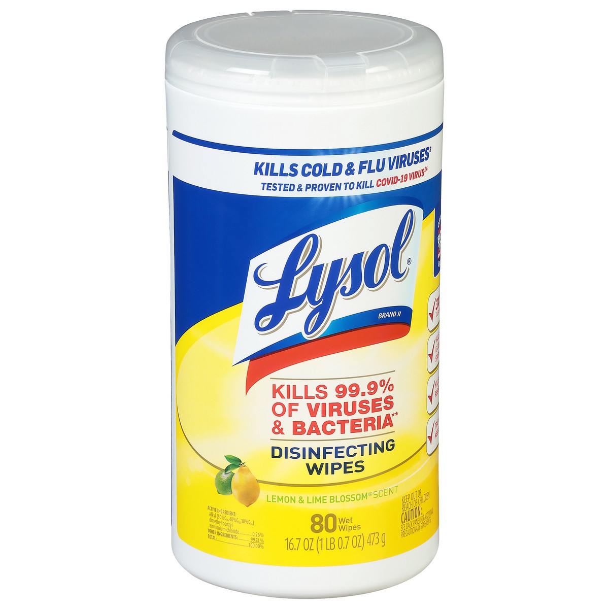 slide 3 of 9, Lysol Disinfectant Wipes, Multi-Surface Antibacterial Cleaning Wipes, For Disinfecting and Cleaning, Lemon and Lime  Blossom, 80 Count, 80 ct