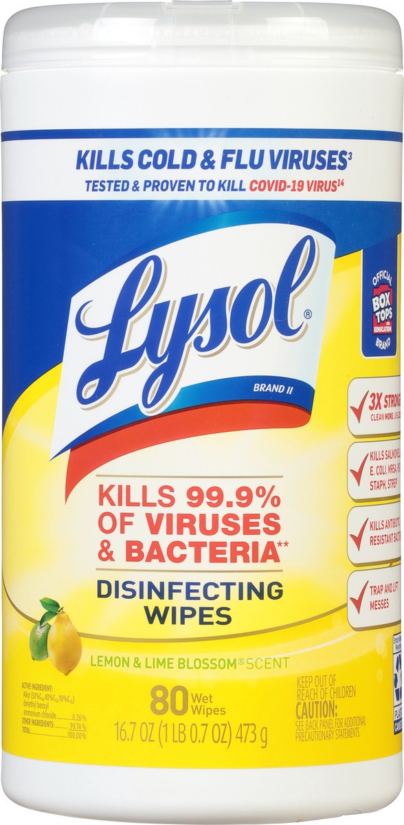 slide 9 of 9, Lysol Disinfectant Wipes, Multi-Surface Antibacterial Cleaning Wipes, For Disinfecting and Cleaning, Lemon and Lime  Blossom, 80 Count, 80 ct