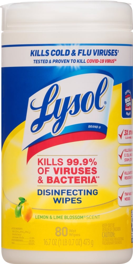 slide 1 of 1, Lysol Disinfecting Wipes Lemon & Lime Blossom Scent, 80 ct