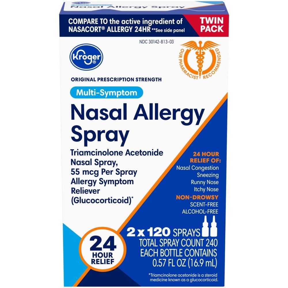 slide 1 of 1, Kroger 24 Hour Nasal Allergy Spray Twin Pack, 2 ct; 0.57 fl oz