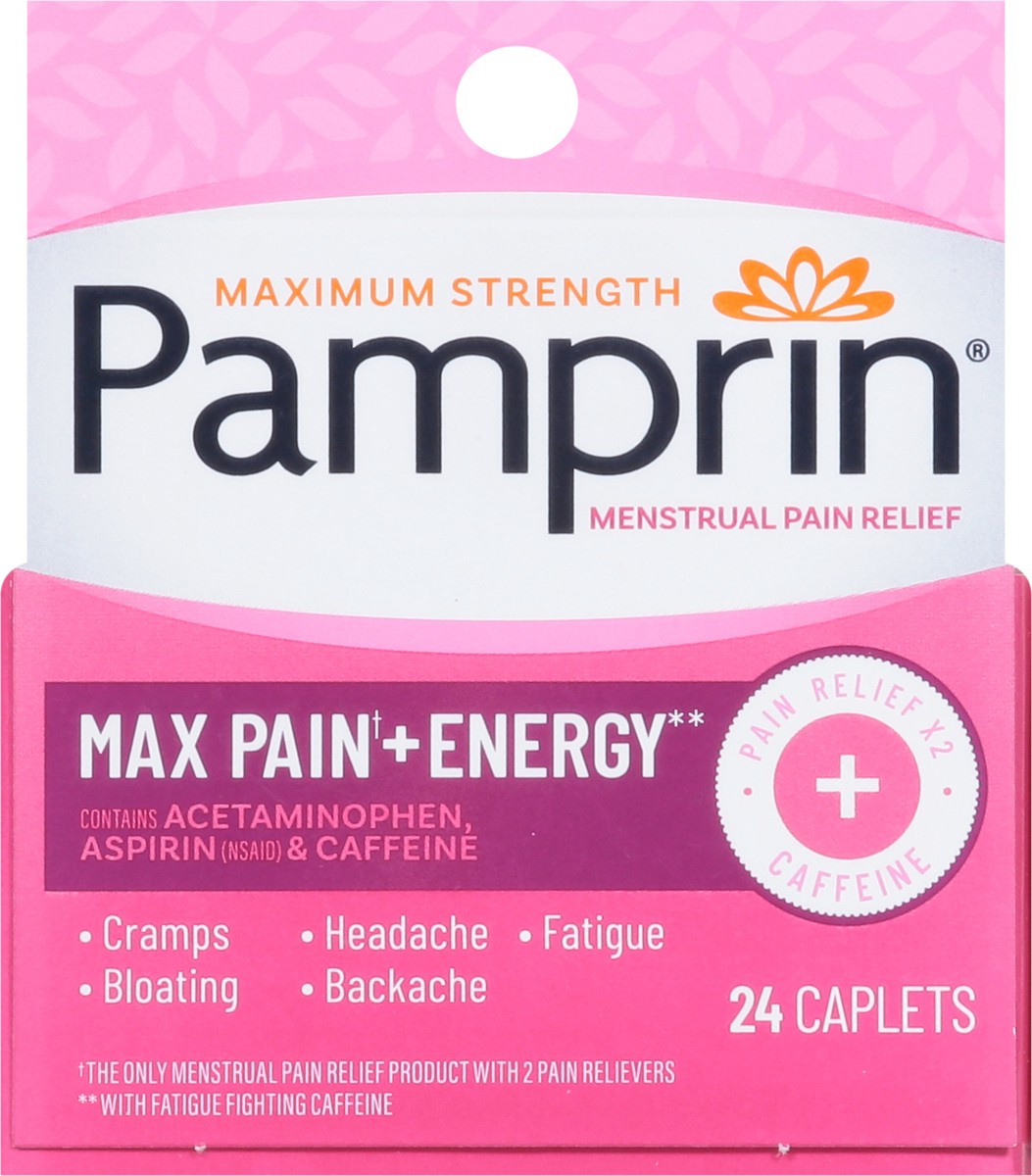 slide 5 of 14, Pamprin Maximum Strength Menstrual Pain Relief 24 Caplets, 24 ct