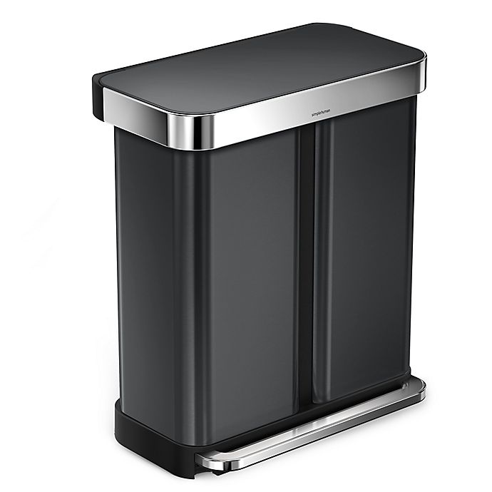 slide 1 of 6, simplehuman Dual Compartment Rectangular Step Trash Can - Black Stainless Steel, 58 liter