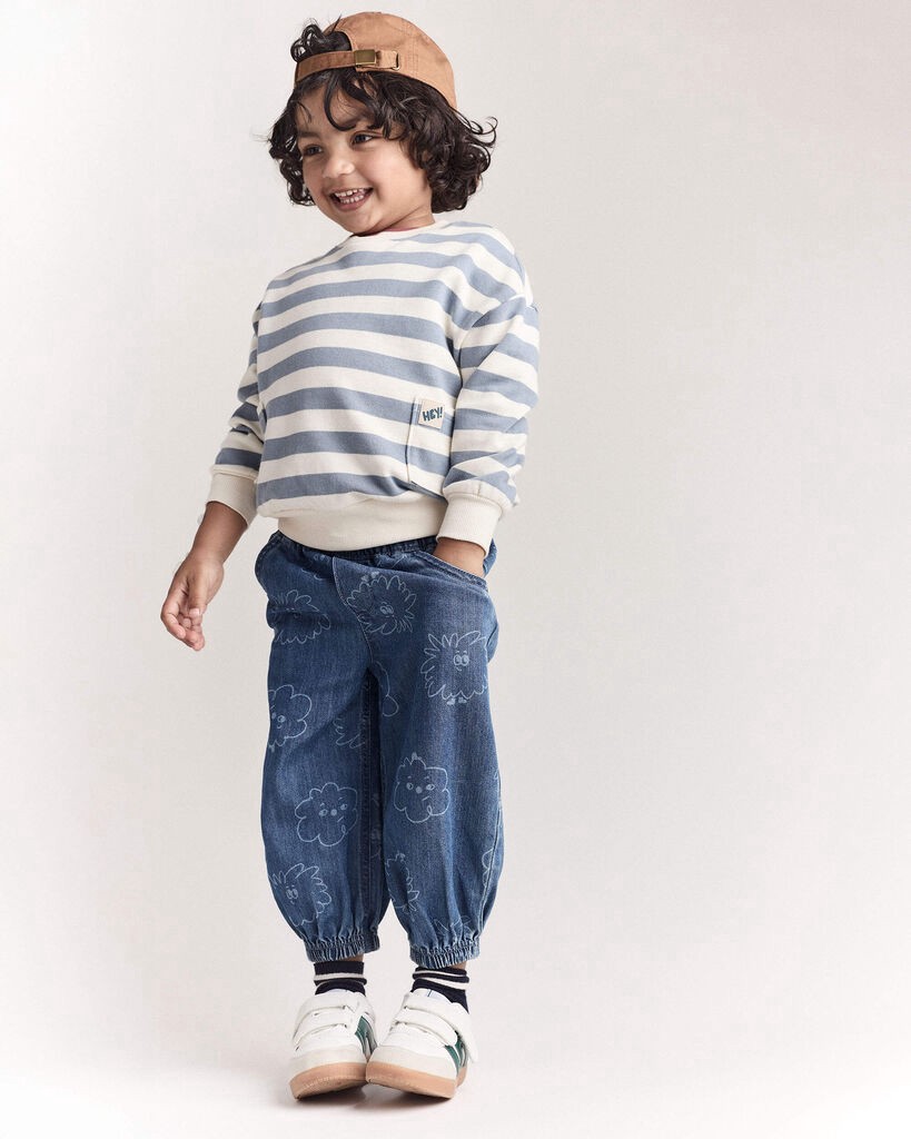 slide 5 of 7, Otteravenue Toddler 'Hey!' Striped Otter Sweatshirt™ with Pockets - Blue/Cream Cream/Blue 6, 1 ct