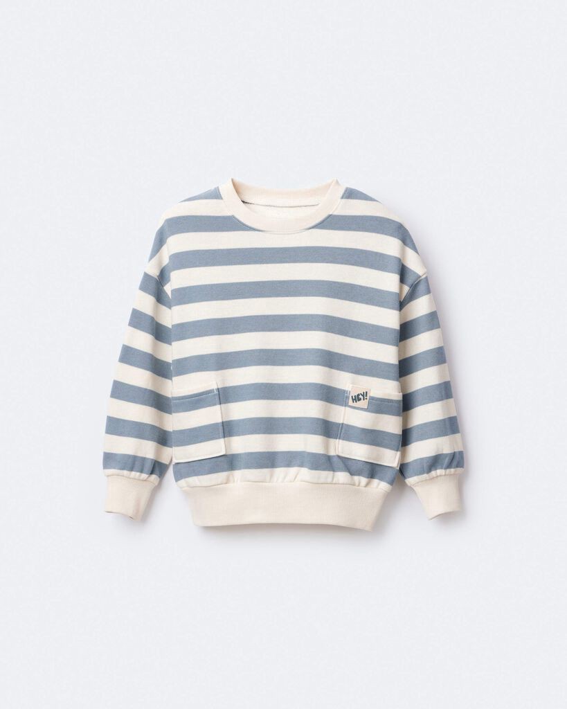 slide 2 of 7, Otteravenue Toddler 'Hey!' Striped Otter Sweatshirt™ with Pockets - Blue/Cream Cream/Blue 6, 1 ct