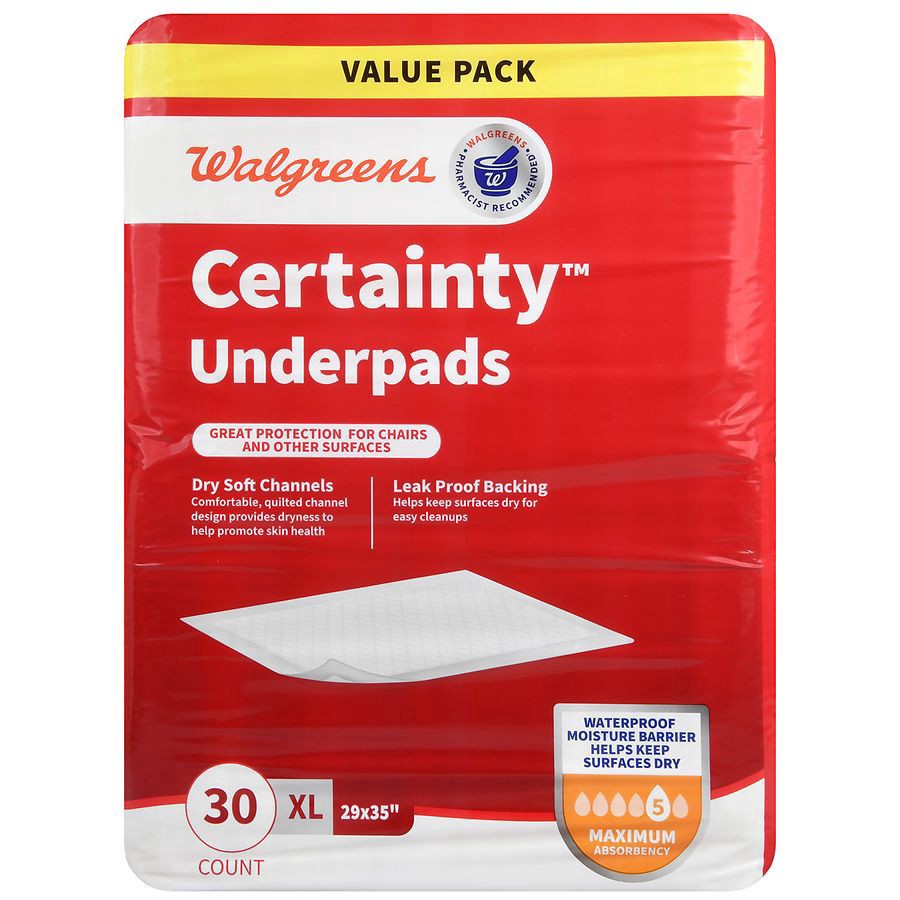 slide 2 of 5, Walgreens Xl Maximum Absorbency Certainty Underpads, 30 ct