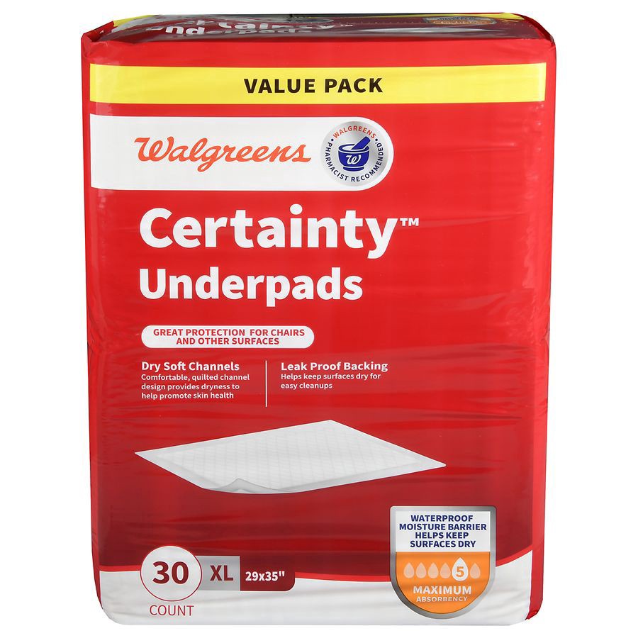 slide 1 of 5, Walgreens Xl Maximum Absorbency Certainty Underpads, 30 ct