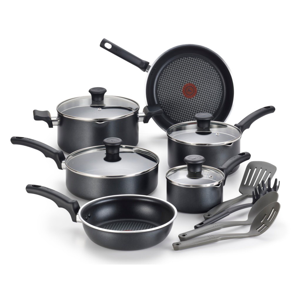 slide 1 of 1, T-fal Comfort Nonstick Cookware Set Black, 14 ct