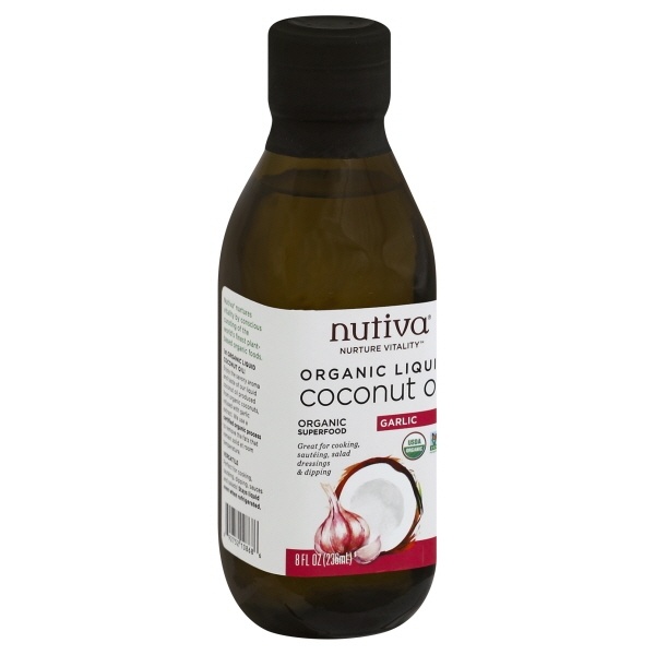 slide 1 of 1, Nutiva Organic Roasted Garlic Liquid Coconut Oil, 8 oz