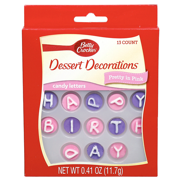 slide 1 of 3, Betty Crocker Dessert Decorations Candy Letters Pretty In Pink, 13 ct; 0.4 oz