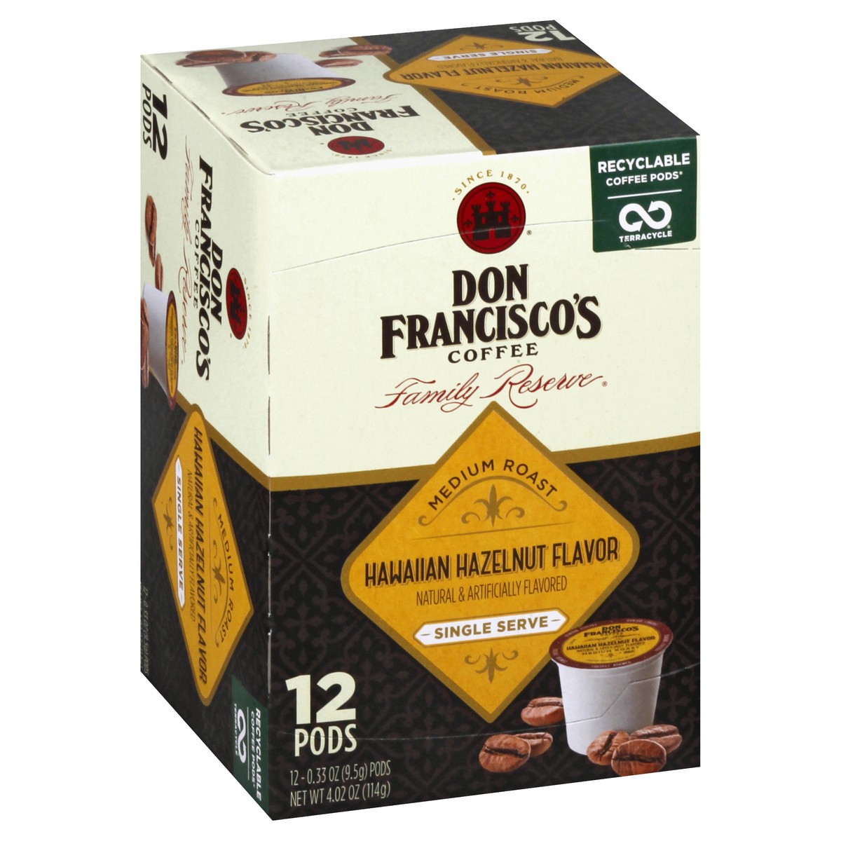 slide 3 of 9, Don Franciscos Single Serve Pods Medium Roast Hawaiian Hazelnut Flavor Coffee 12 ea, 12 ct