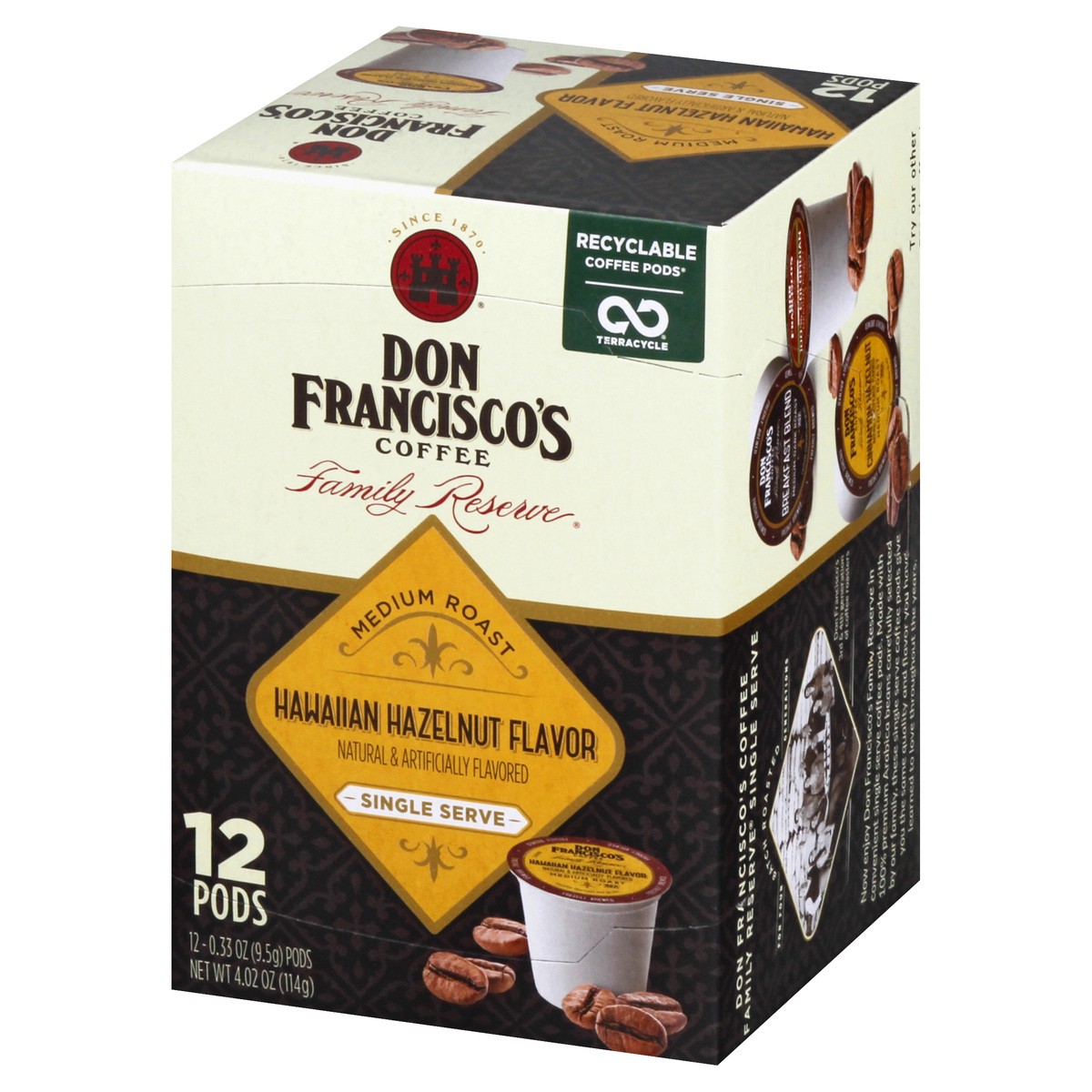 slide 5 of 9, Don Franciscos Single Serve Pods Medium Roast Hawaiian Hazelnut Flavor Coffee 12 ea, 12 ct