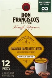 Don Francisco's Coffee Family Reserve Hawaiian Hazelnut Flavor Medium Roast Coffee Pods, 12 ct