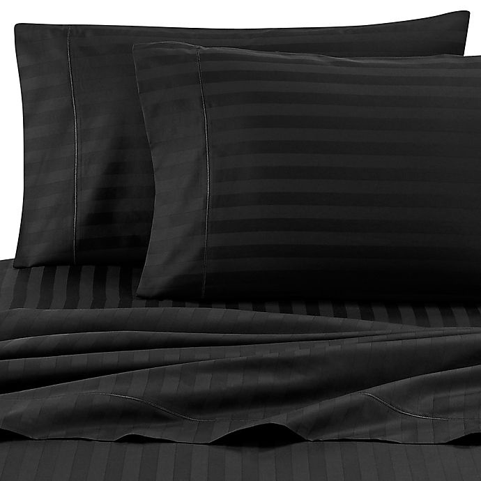 slide 1 of 9, Wamsutta Damask Stripe 500-Thread-Count PimaCott King Sheet Set - Black, 1 ct