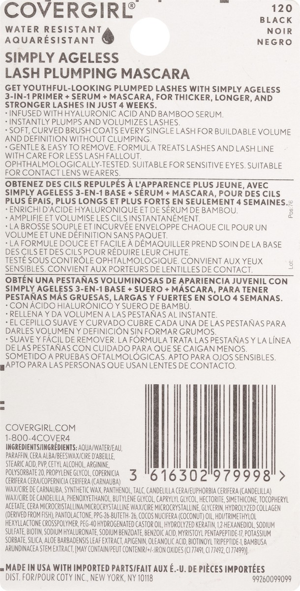 slide 6 of 10, Covergirl Black 120 Simply Ageless Lash Plumping Mascara 0.4 fl oz, 0.4 fl oz
