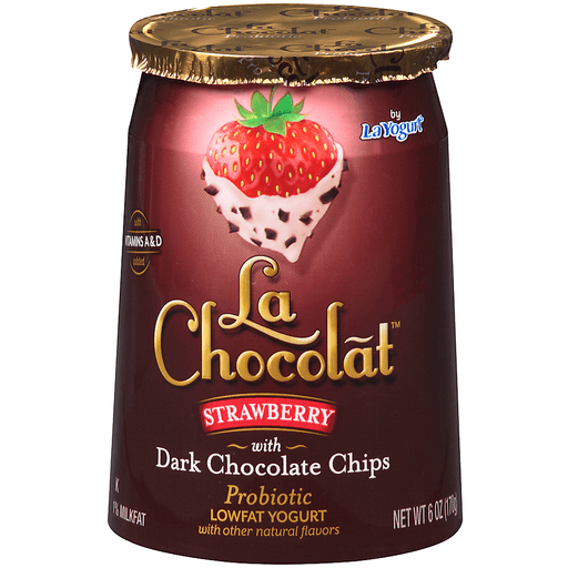 slide 1 of 1, La Chocolat Strawberry Probiotic Low Fat Yogurt With Dark Chocolate Chips, 6 oz