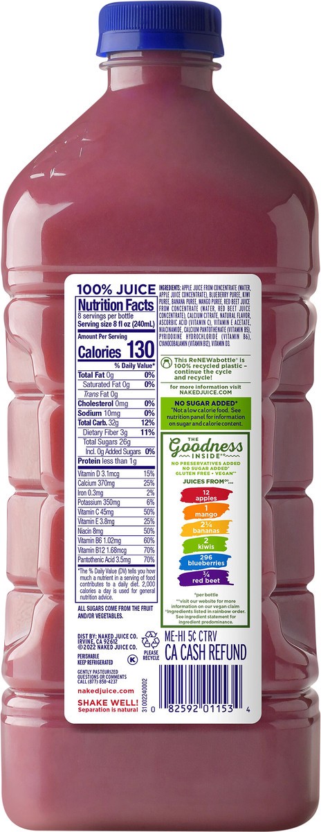 slide 3 of 7, Naked 100% Juice Flavored Blend Of Juices Rainbow Machine 64 Fl Oz Bottle, 64 oz